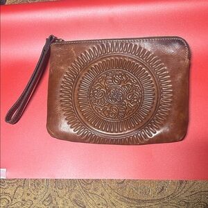 Patricia Nash purse Brown Embossed Leather Wristlet